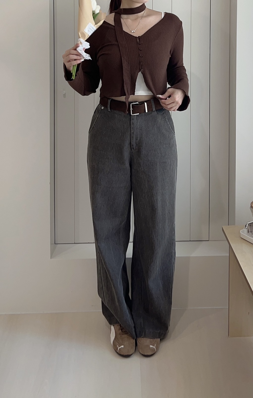 秋日直腿神褲後鬆緊 附贈皮帶 S-L 2colors