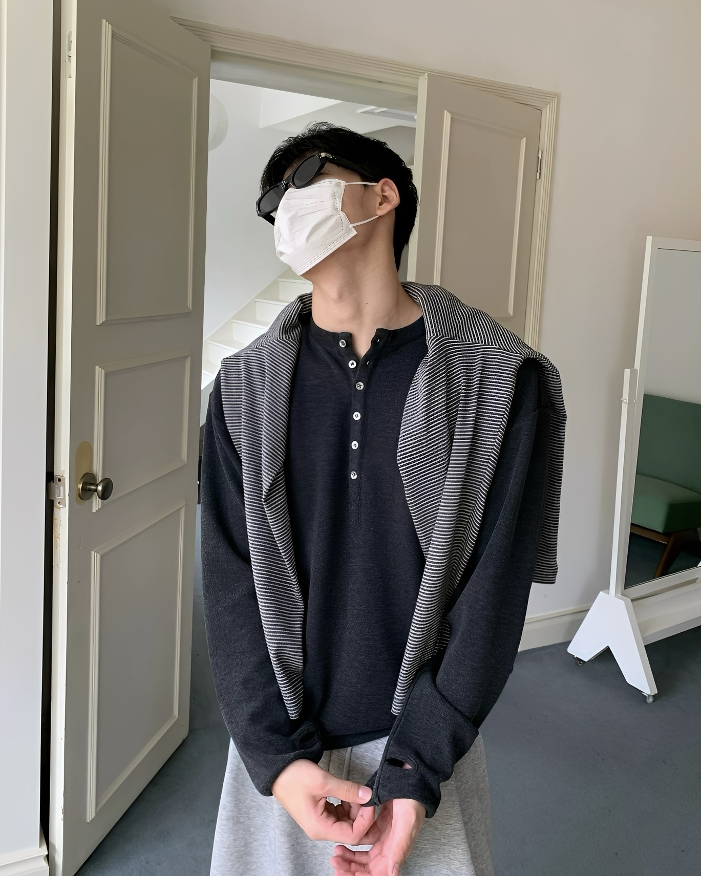 秋冬 極簡 亨利領 打底 寬鬆 長袖