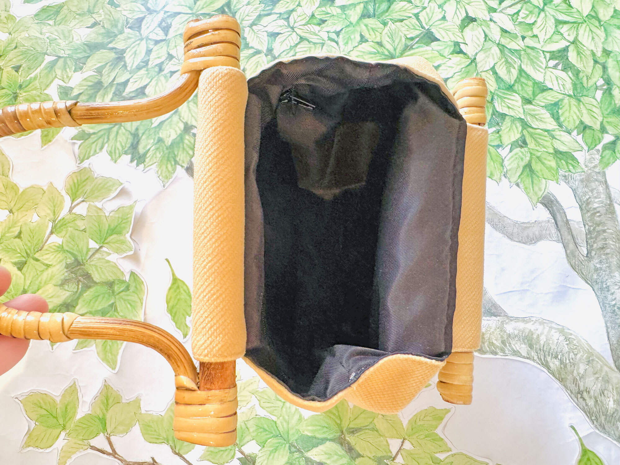 跳跳石虎竹藤提把帆布手提包