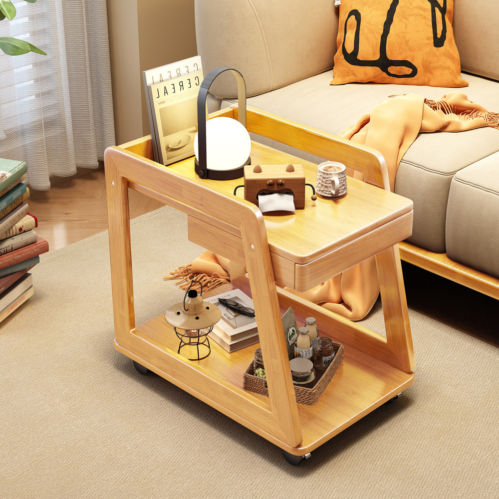 【AOTTO】簡約實木附輪移動邊桌 茶几(WD-018)