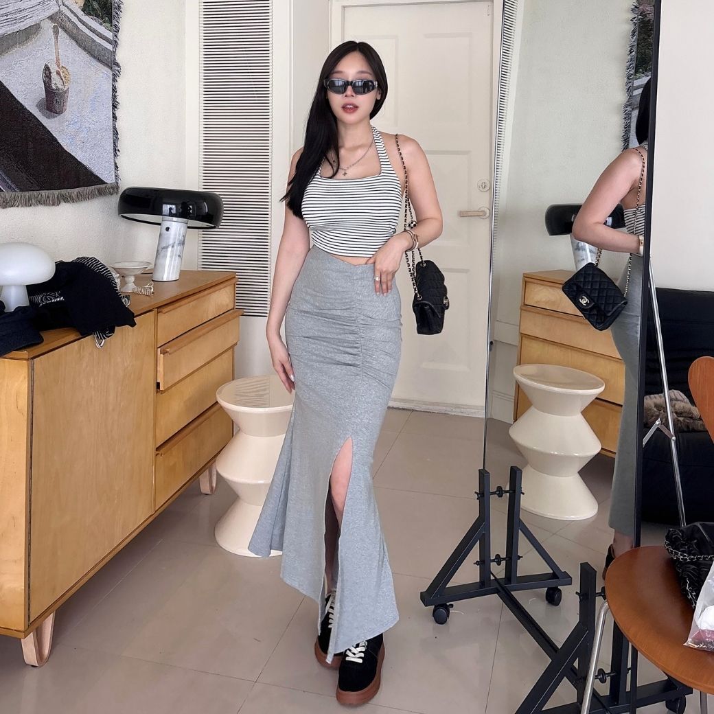 【DOMISS自訂】韓國原版1:1 莫代棉包臀魚尾裙 顯瘦裙子 優雅長裙 包臀裙 裙子女 (現貨)