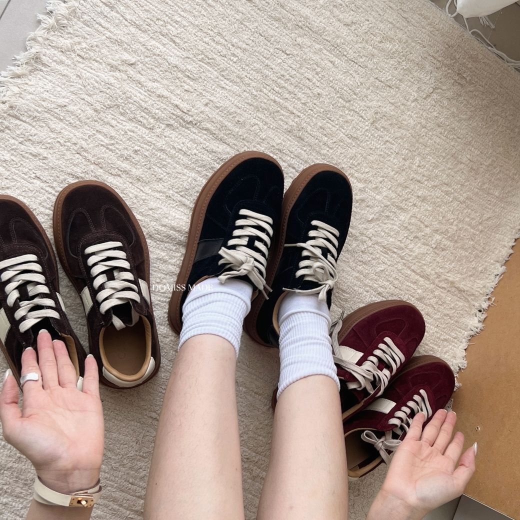 【復古德訓鞋】DOMISS 軟Q皮革! 好穿質感麂皮布鞋 厚底顯腿長 x 網紅同款-3色