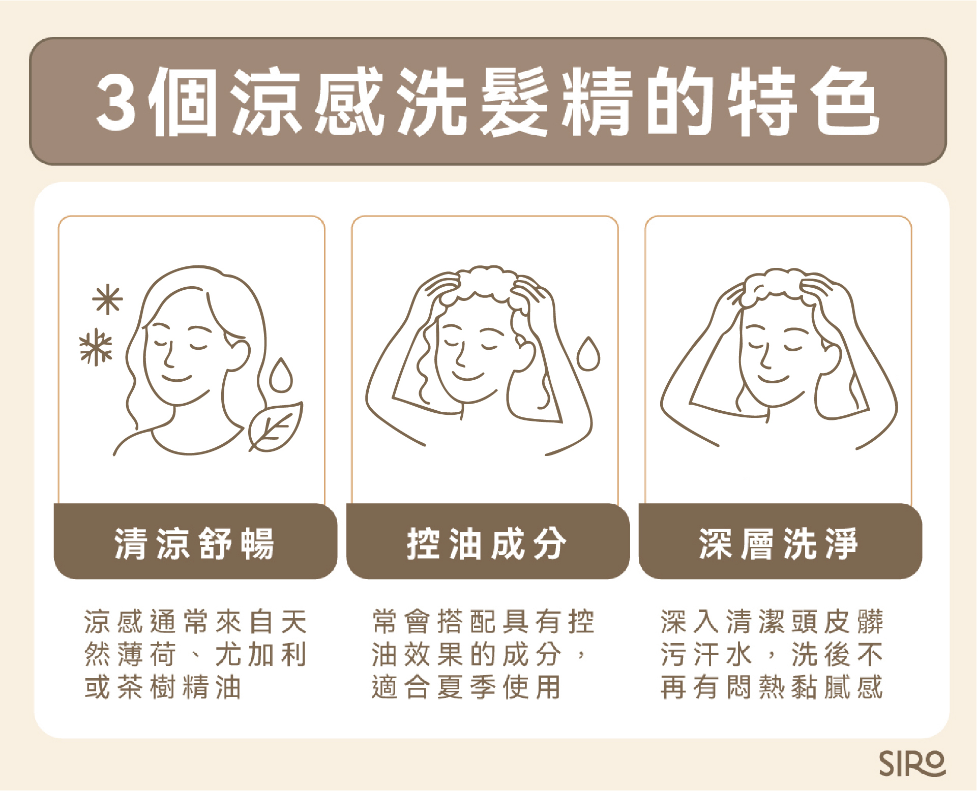 涼感洗髮精3個特色:清涼舒暢、控油成分、深層洗淨