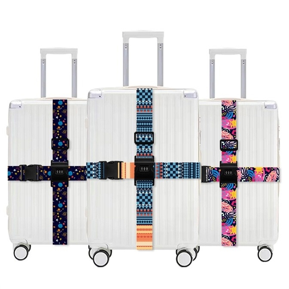 密碼鎖插扣行李綁帶 出國旅遊 行李箱固定帶 十字行李束帶 防盜行李箱綁帶 236