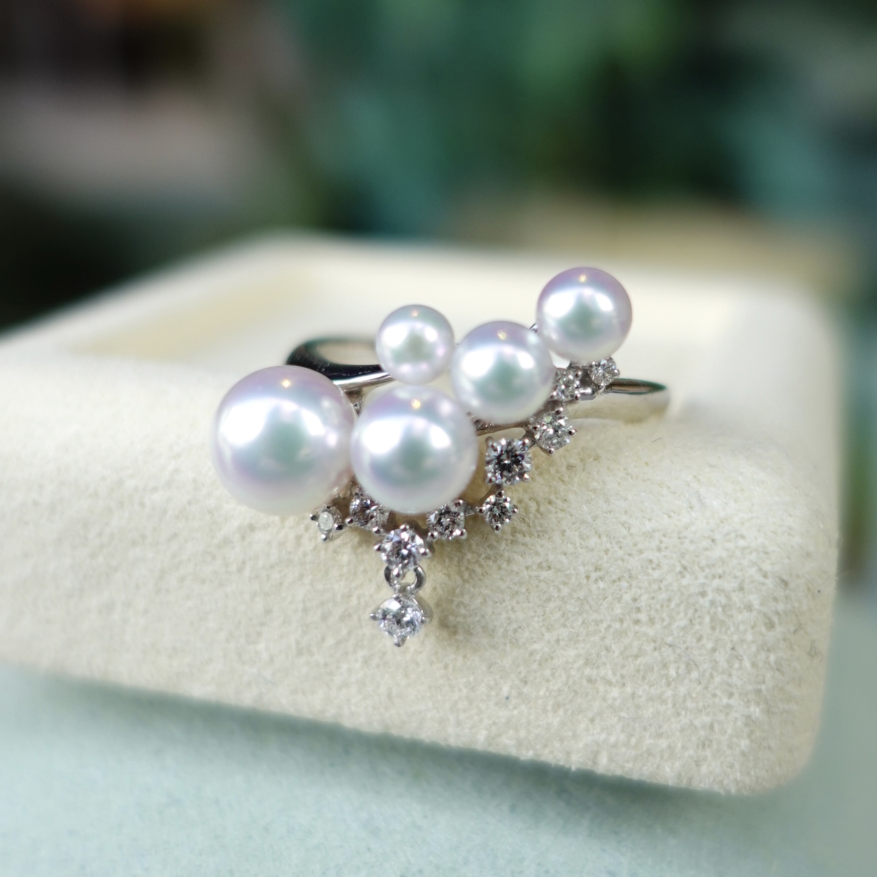 彩凜珠設計系列 - 18K金日本Baby Akoya珍珠鑽石戒指