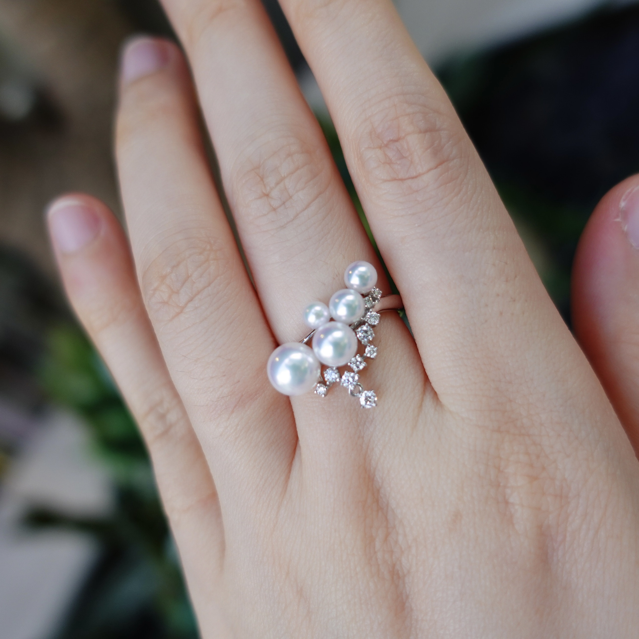 彩凜珠設計系列 - 18K金日本Baby Akoya珍珠鑽石戒指