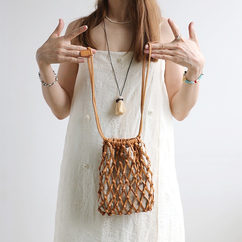 手機包 單肩包 休閒百搭 水桶包 包包 編織包 側背包 1049