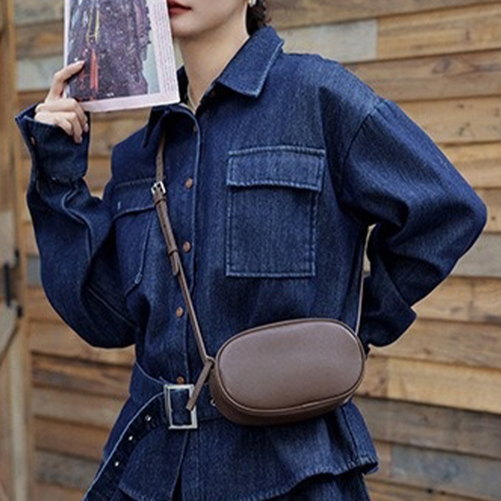 橢圓斜背包 牛皮肩背包 輕便隨身包 小款迷你包 手機包 真皮包 包包 1048