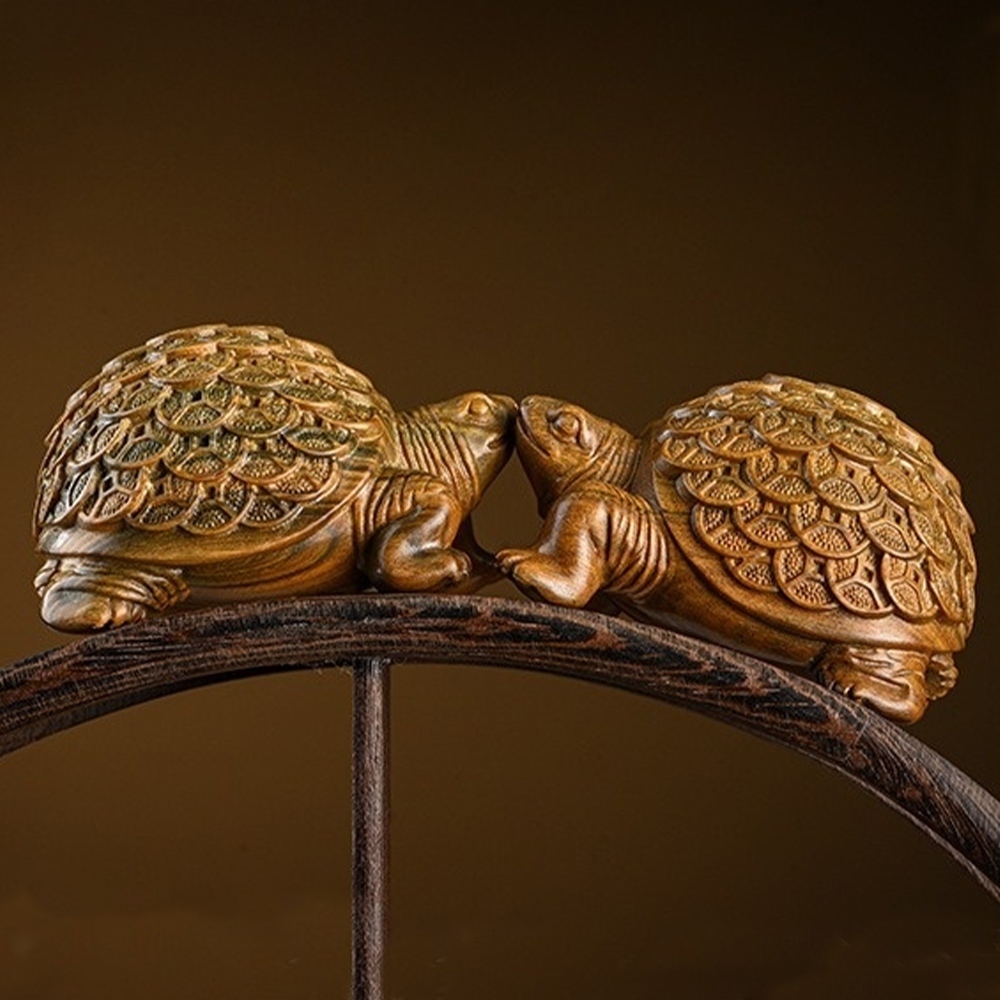 綠檀木 木雕 雕刻 金錢龜 擺件 招財納福 聚財寓意 家居擺設 255