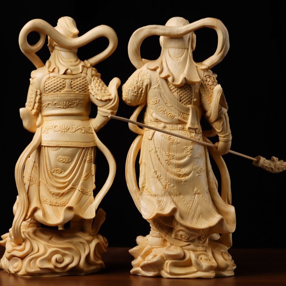 崖柏木 雕刻 木雕 佛像擺件 關公珈藍 左右護法 韋陀佛像 供奉佛堂擺設 249