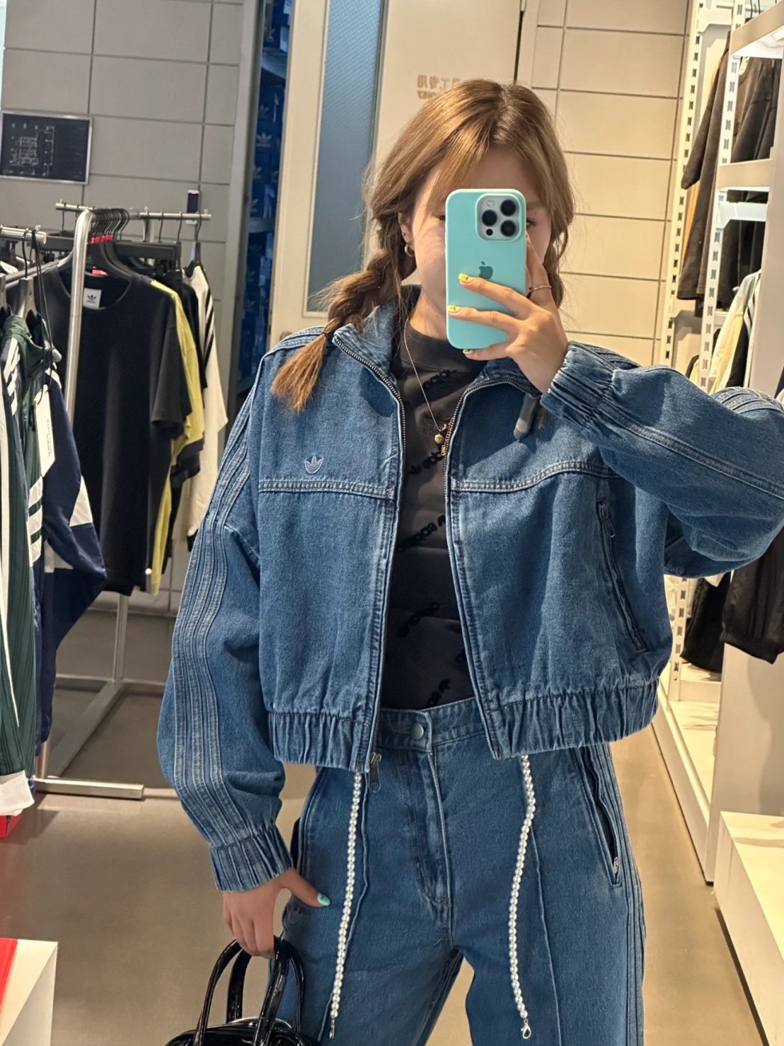 ADIDAS 短版刷色復古牛仔外套