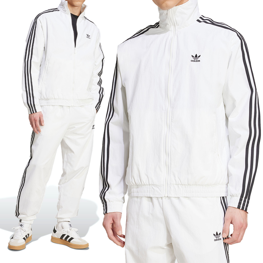Adidas Firebird Tt 男款 白色 寬鬆 經典 三條紋 立領 夾克 休閒 運動 外套 JY1328
