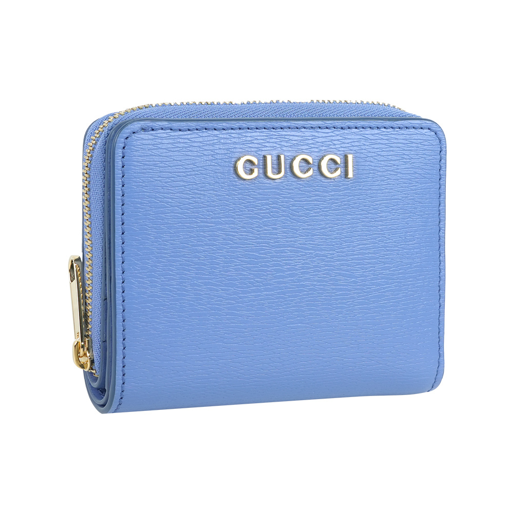 【GUCCI】金字Logo 拉鍊零錢袋暗釦二折短夾(藍紫色)
