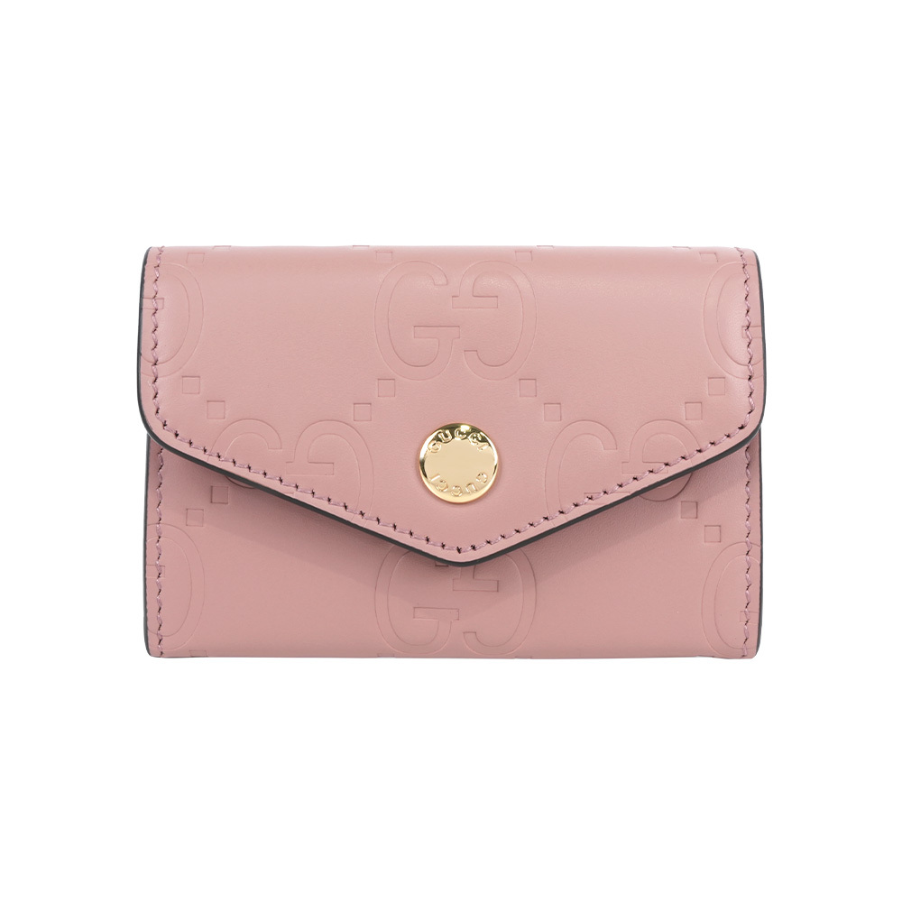 【GUCCI】GG Logo 壓紋牛皮釦式卡片夾/名片夾(玫瑰粉)