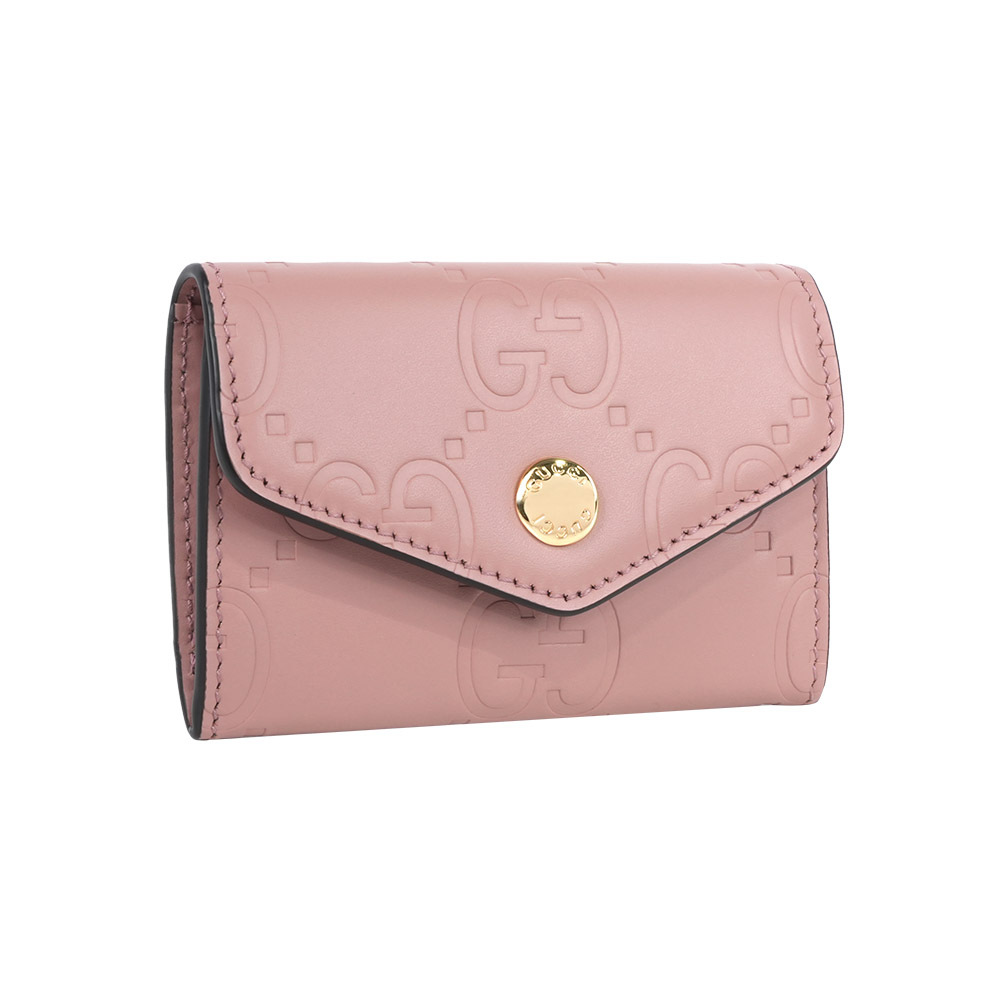 【GUCCI】GG Logo 壓紋牛皮釦式卡片夾/名片夾(玫瑰粉)