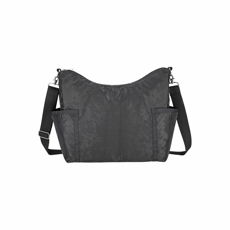 拉鍊水桶肩背包 (BLACK FLORAL JACQUARD)