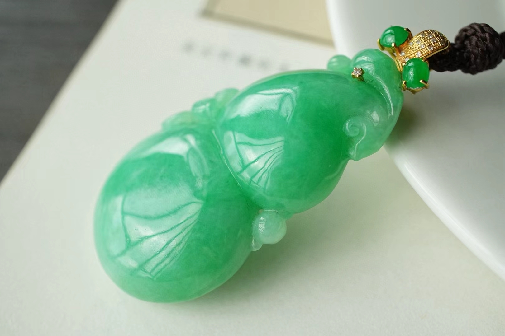 翡翠冰甜陽綠“福祿”掛件,天然翡翠A玉, 緬甸玉, Jade, Jadeite