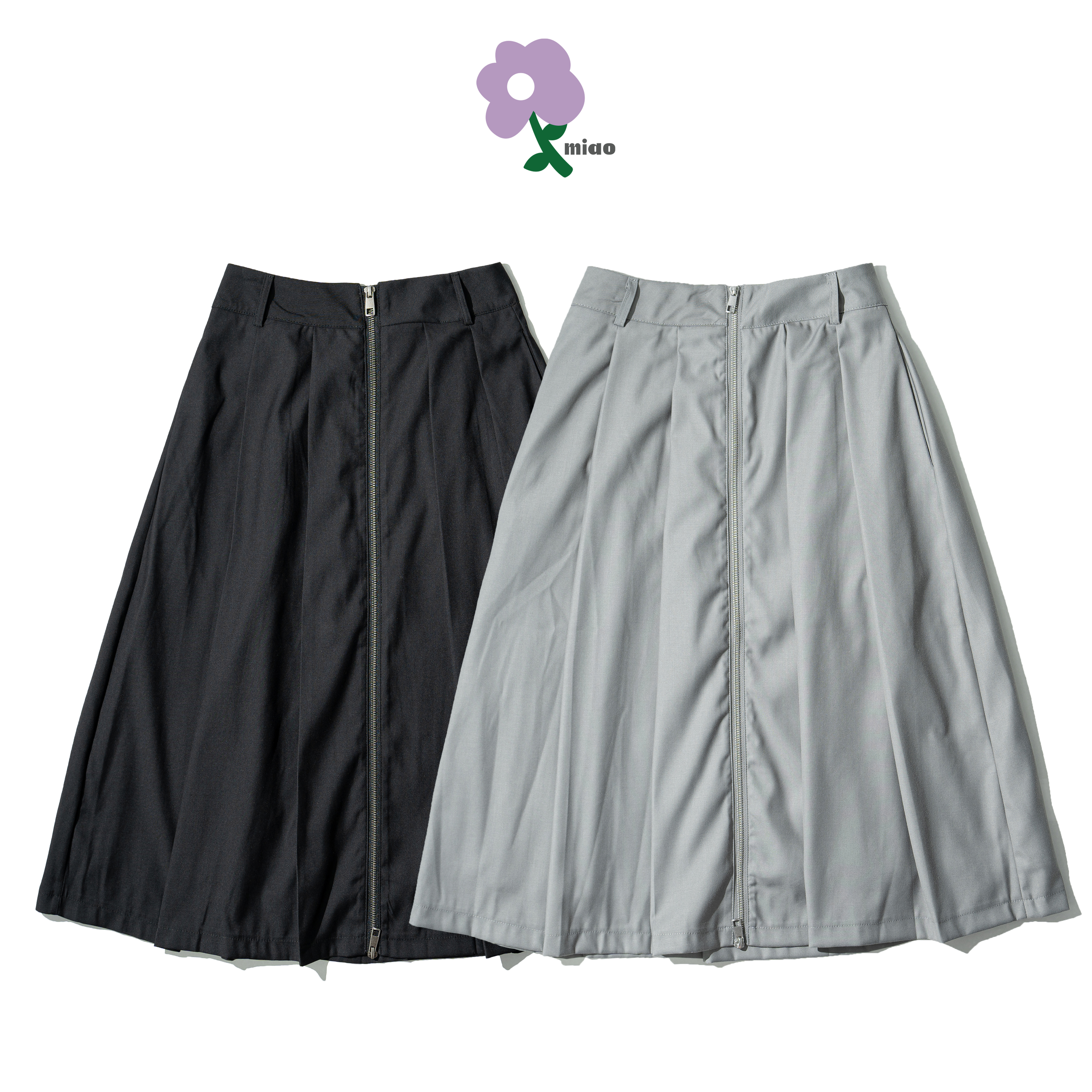 AGILITY MIAO A-Line Zip Suit Skirts 西裝布料 拉鍊 百褶長裙 [M-SK68]