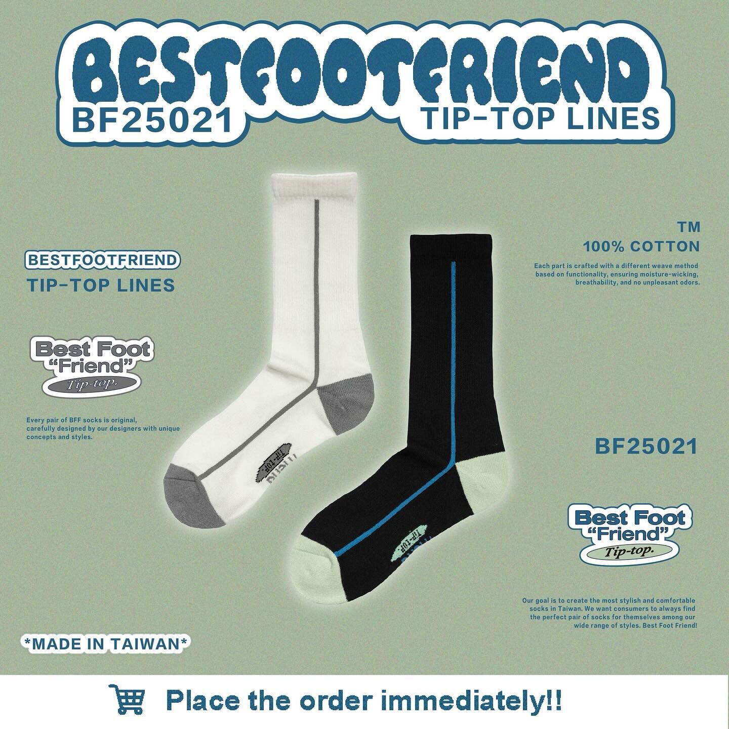 BFF Symptom Socks Tip-top lines 黑色 白色 頂端線條 刺繡 中筒襪 長襪【BF25021】