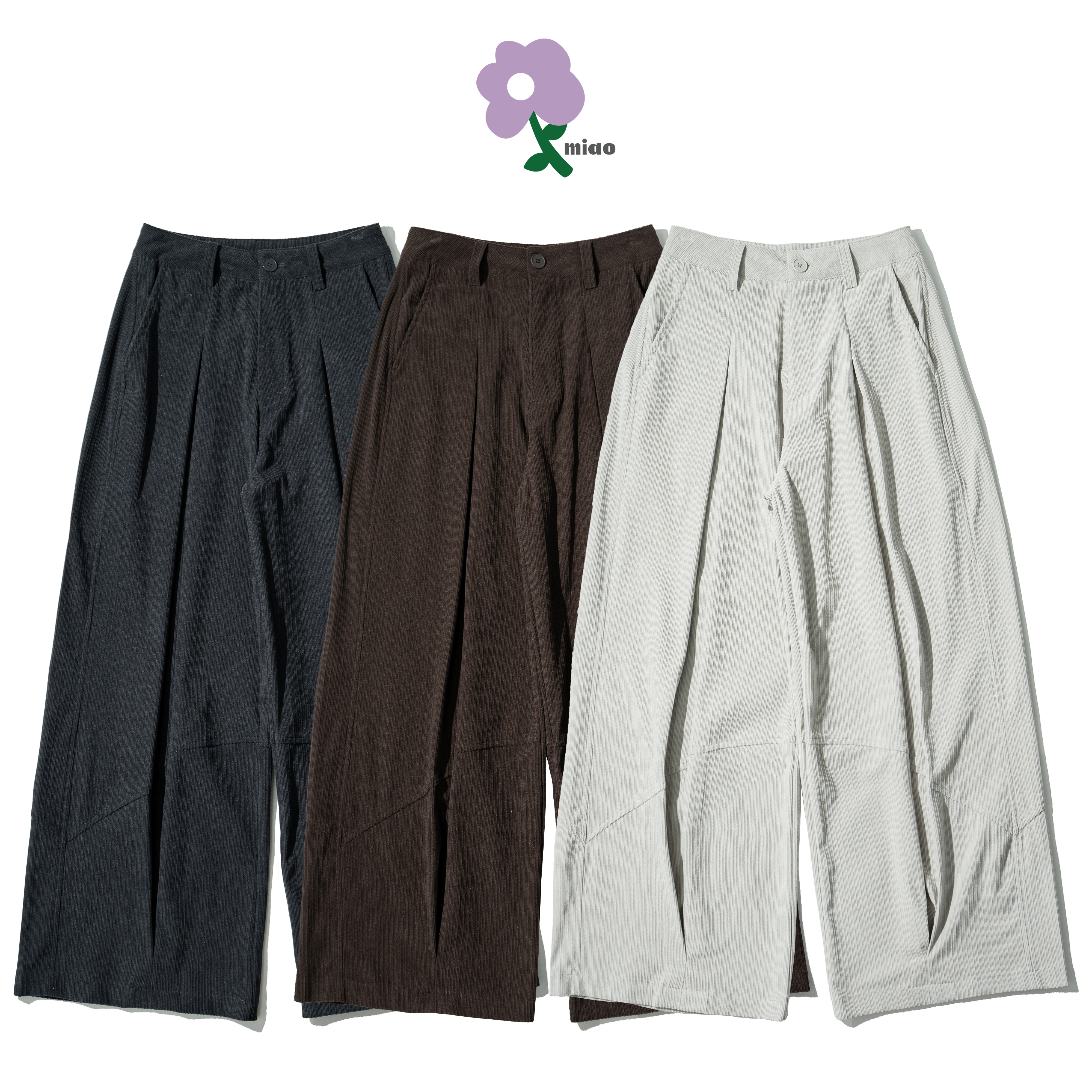 AGILITY MIAO Wide Leg Pants 坑條雙褶 闊腿長褲 [M-P60]