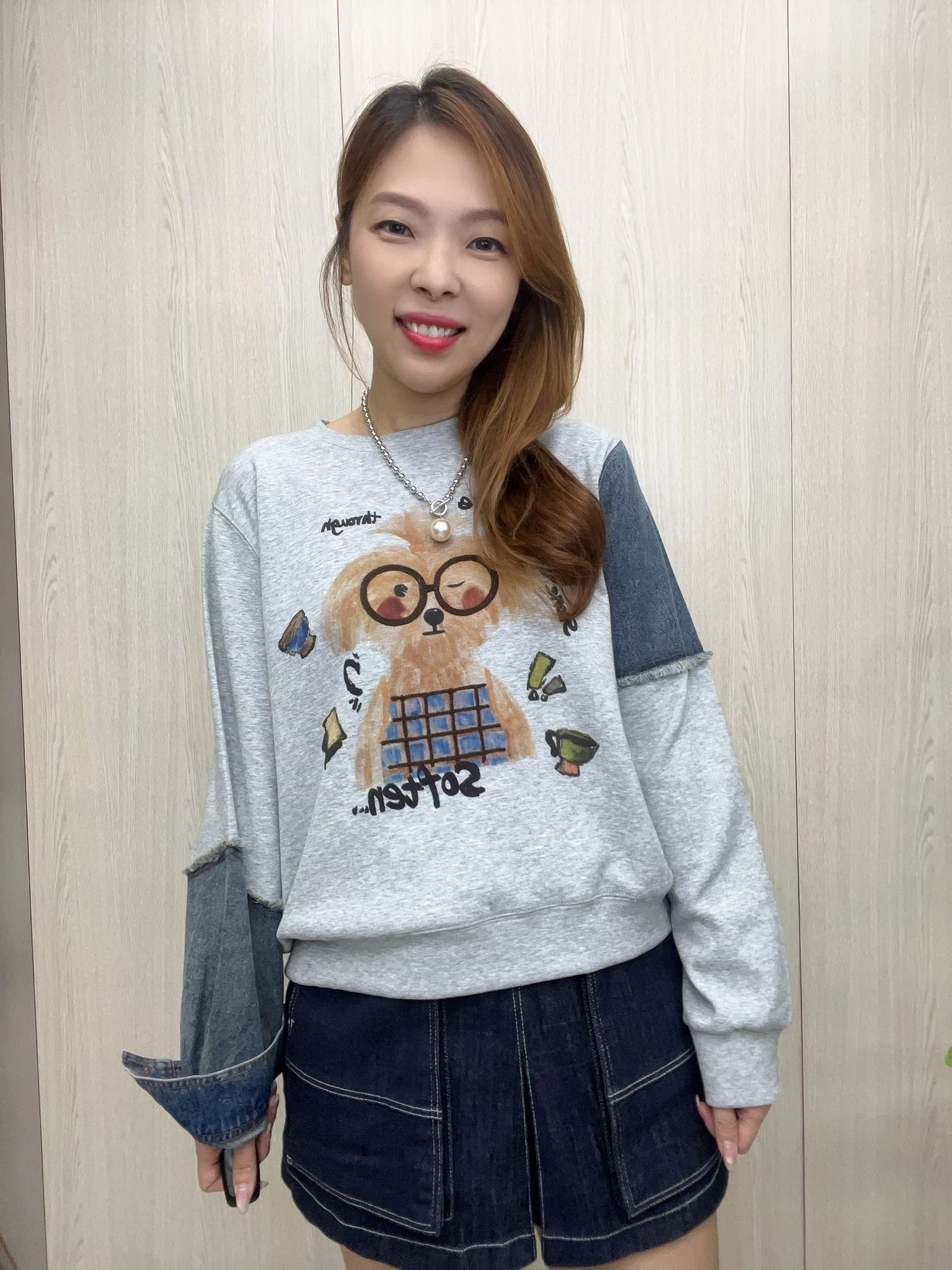 韓國高質狗仔圖拼牛仔top ～112A