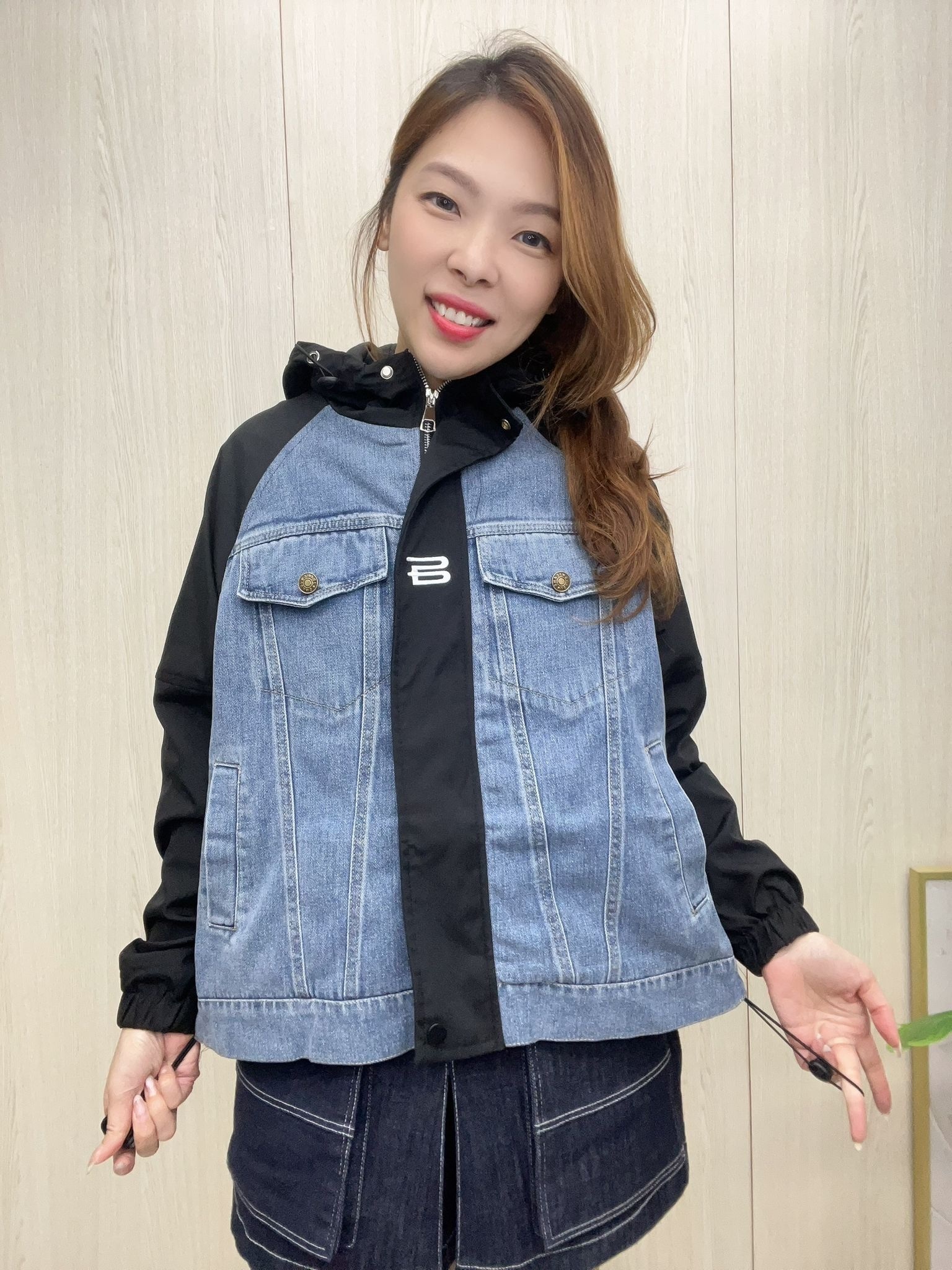 韓國型格牛仔拼布外套～135T