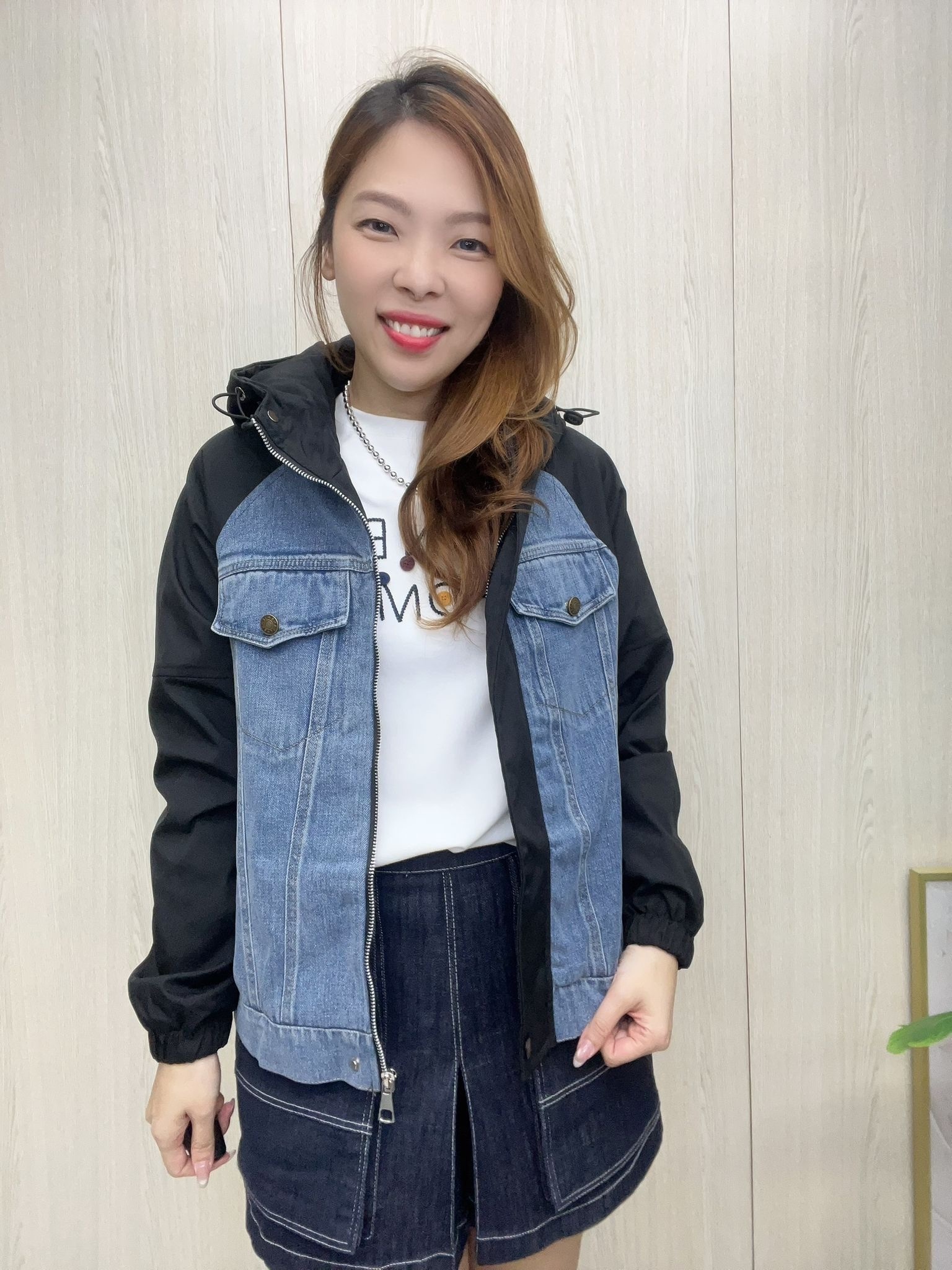 韓國型格牛仔拼布外套～135T