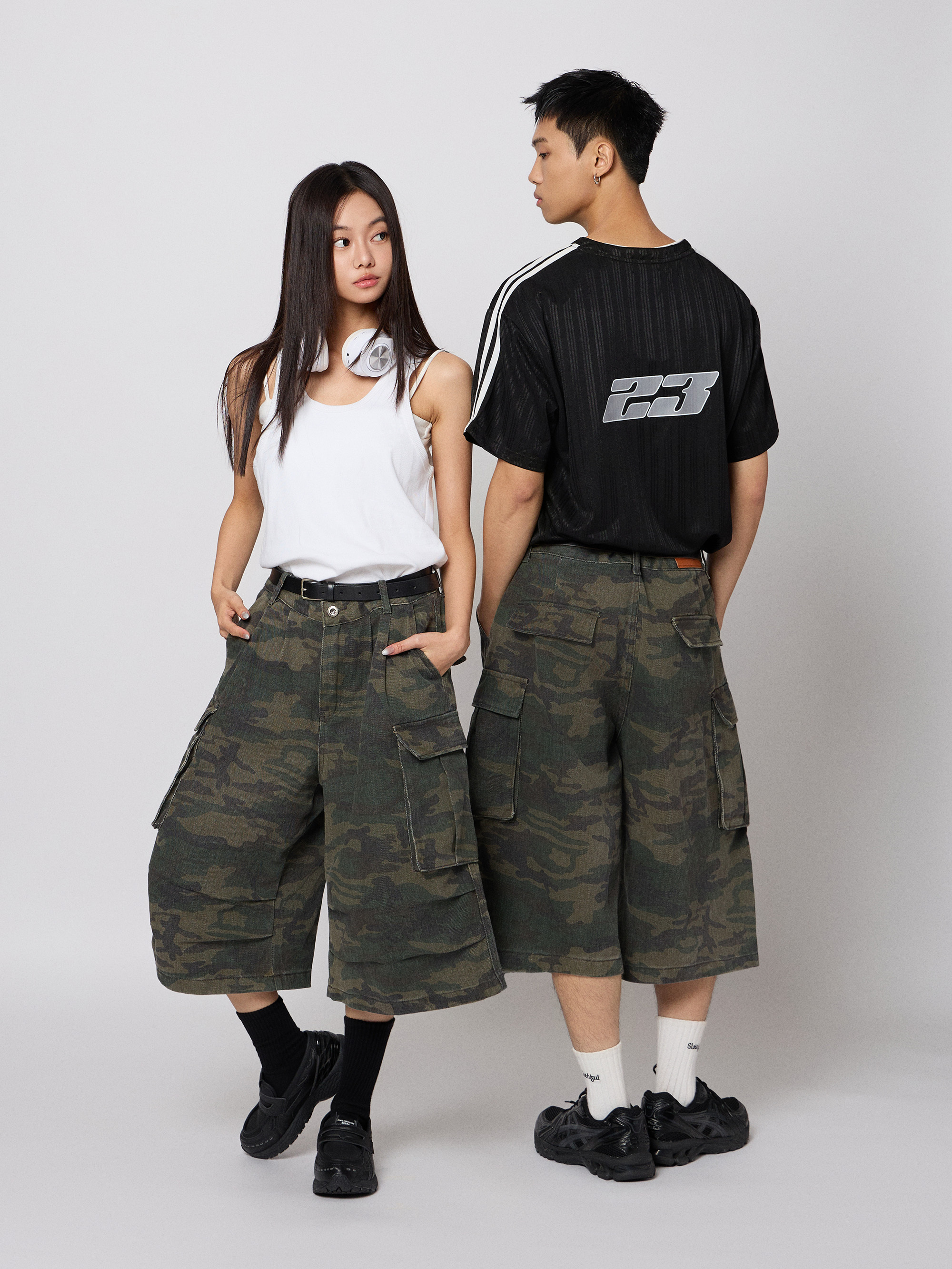 寬版迷彩七分褲