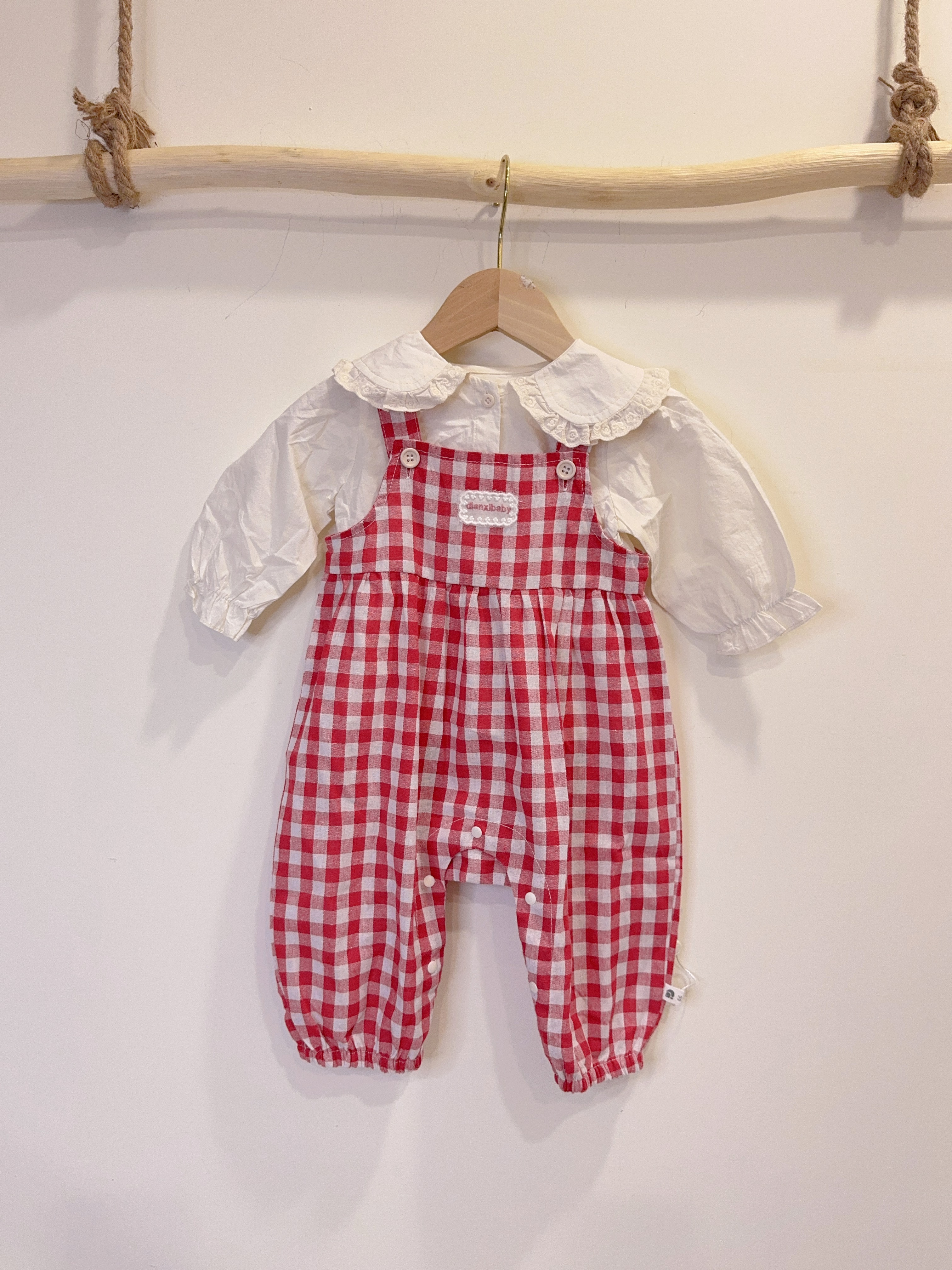 H3662紅格紋吊帶A56