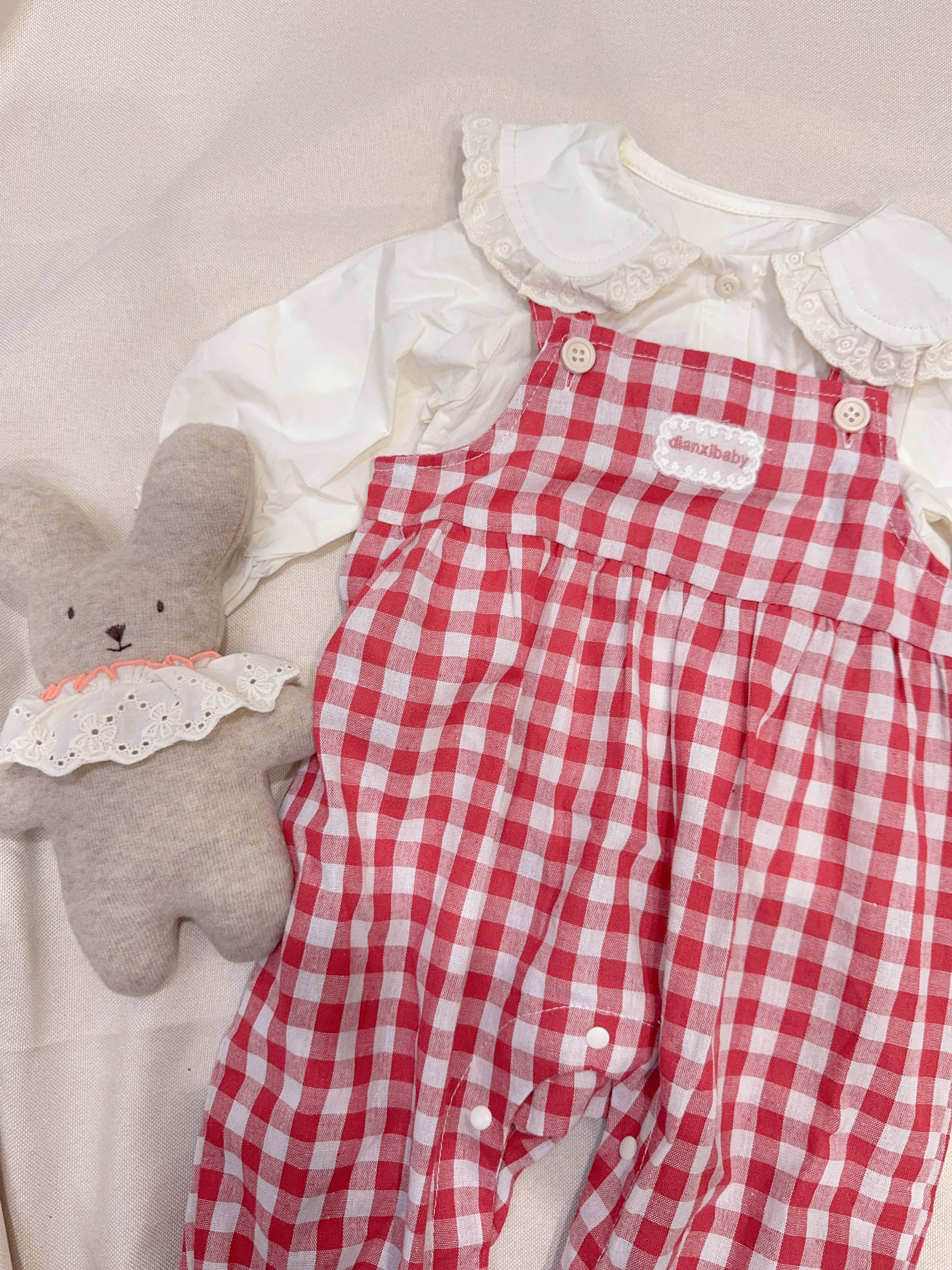 H3662紅格紋吊帶A56