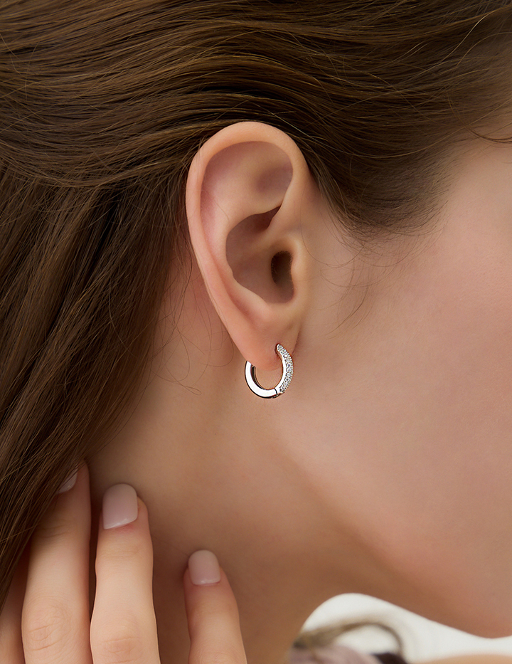 【925純銀】鑽光圈圈。針式耳環-1.3cm