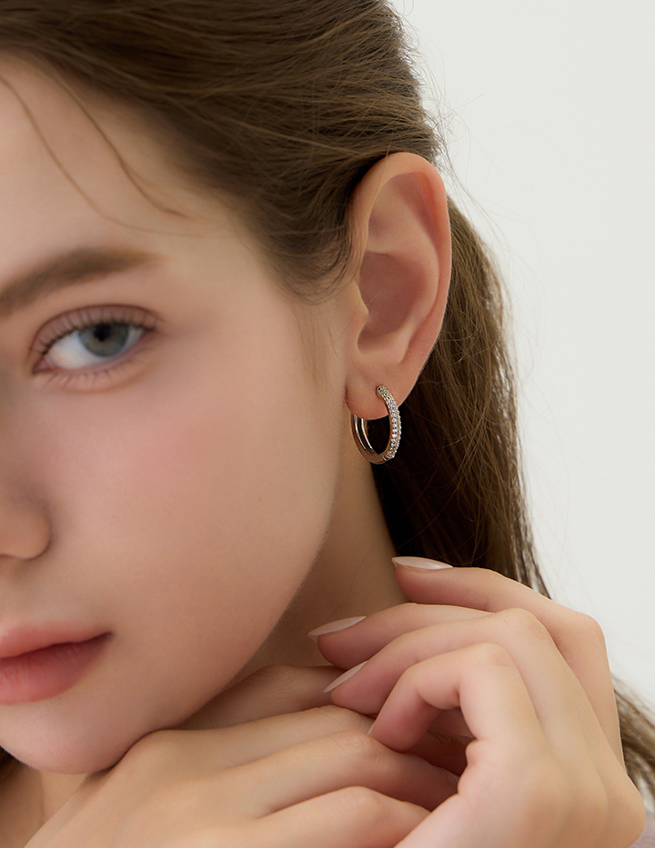 【925純銀】鑽光圈圈。針式耳環-2cm