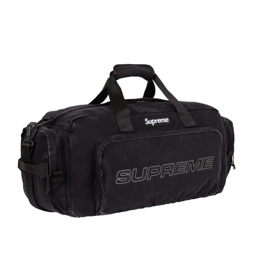 -(B09)-SUPREME DENIM DUFFLE BAG 牛仔布行李袋 黑色/單寧藍/落葉-FW25B2