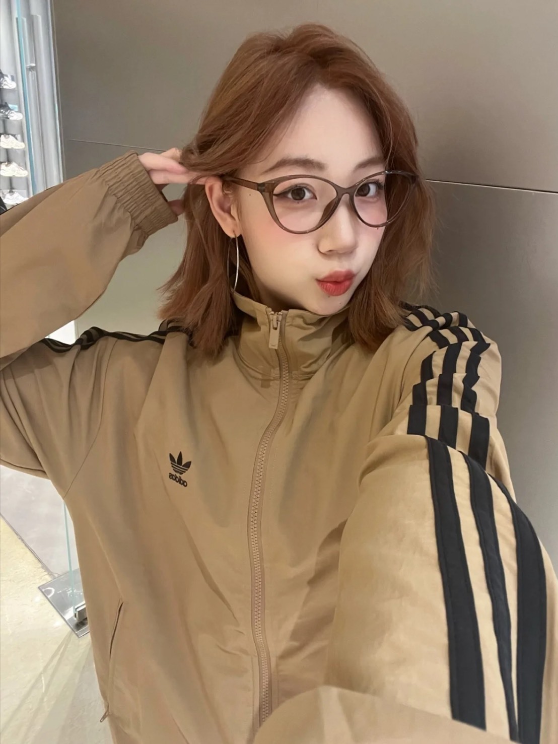 ADIDAS ORIGINALS 條紋 立領 寬松 外套 黃褐色