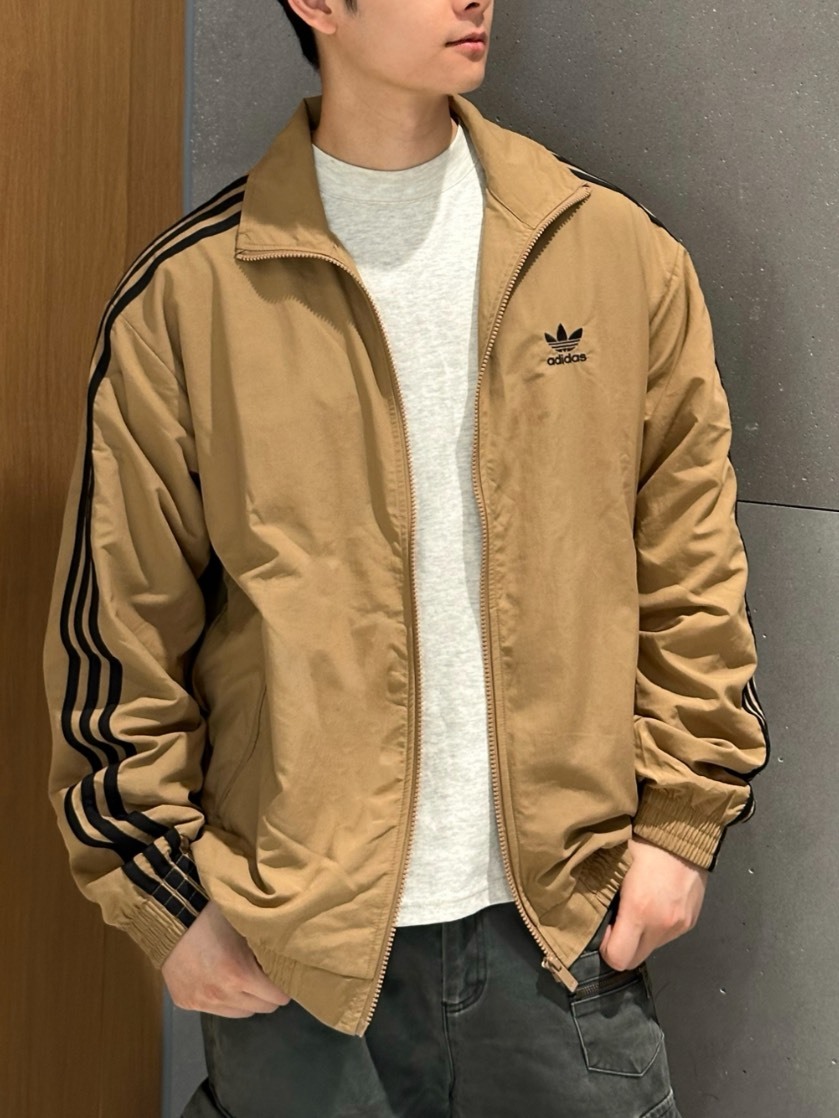 ADIDAS ORIGINALS 條紋 立領 寬松 外套 黃褐色