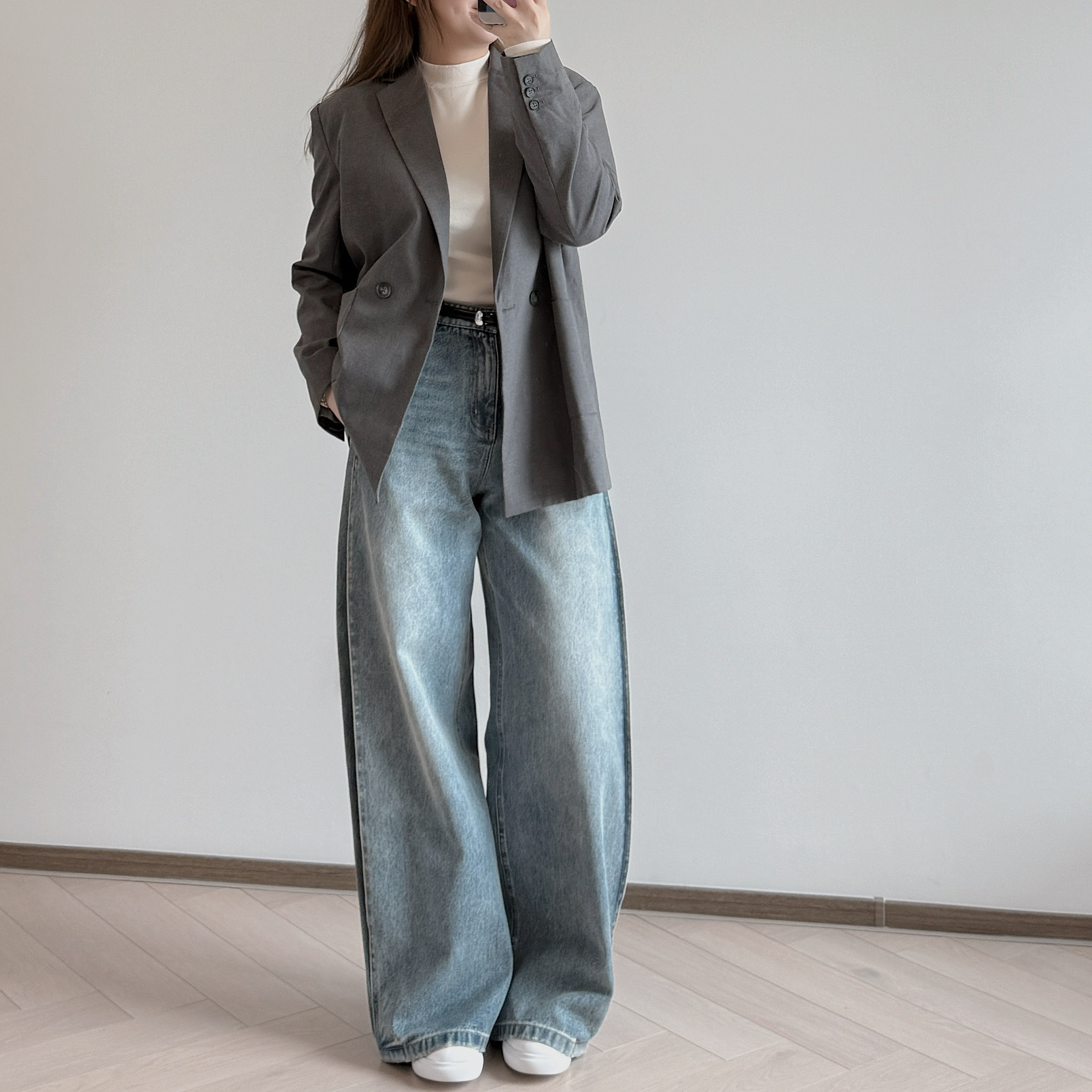 現貨 7273 雙側摺洗水牛仔褲