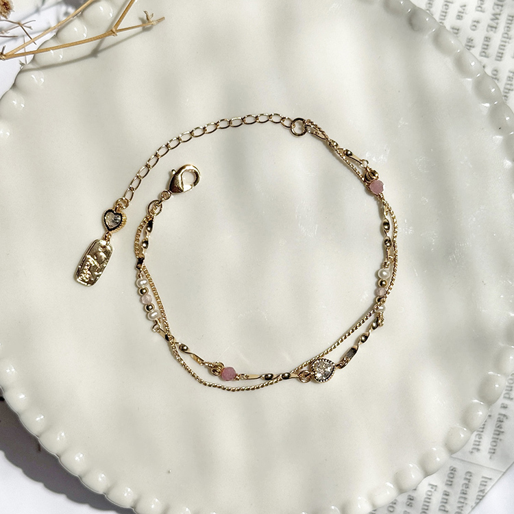 生日花 • 參月貳壹 • 白蔓荷包牡丹 – 粉碧璽 – 手鍊