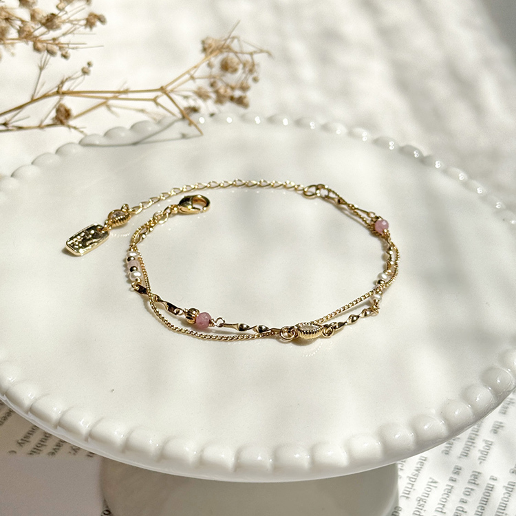 生日花 • 參月貳壹 • 白蔓荷包牡丹 – 粉碧璽 – 手鍊