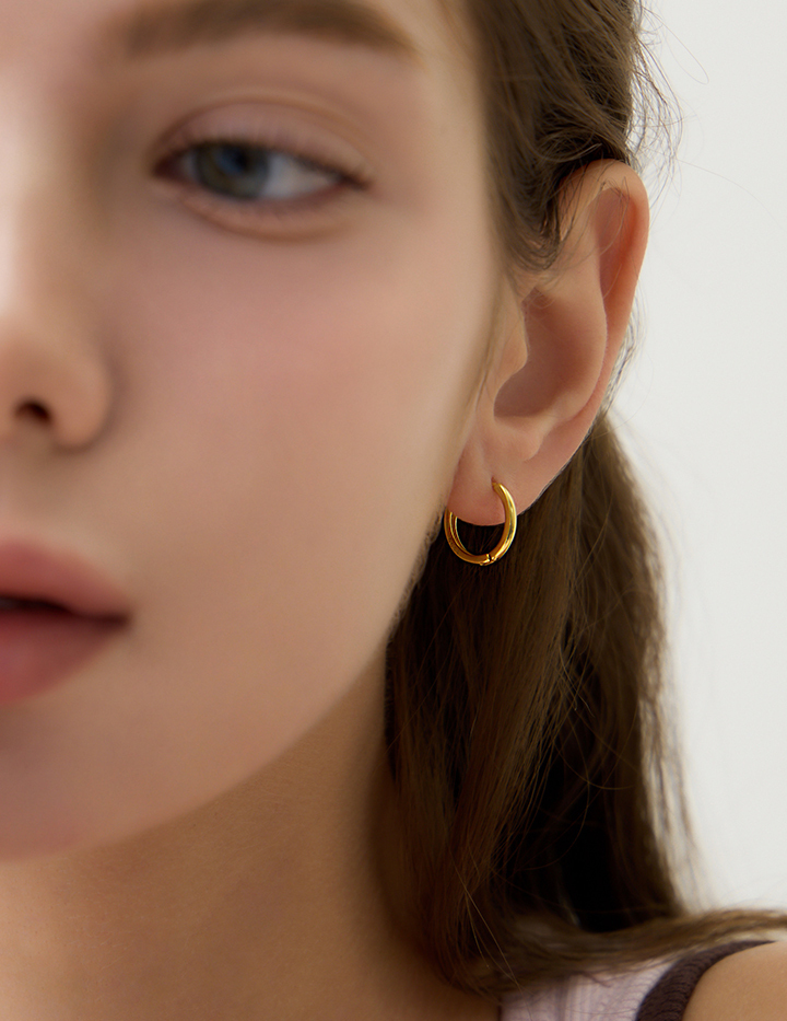 【925純銀】經典圓圈。針式耳環-14mm(金)