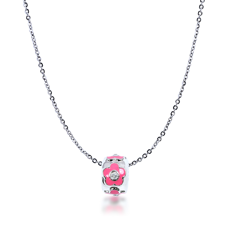 925純銀「Pink 許願花朵」晶鑽珠墜+贈白鋼項鍊-SDP0028