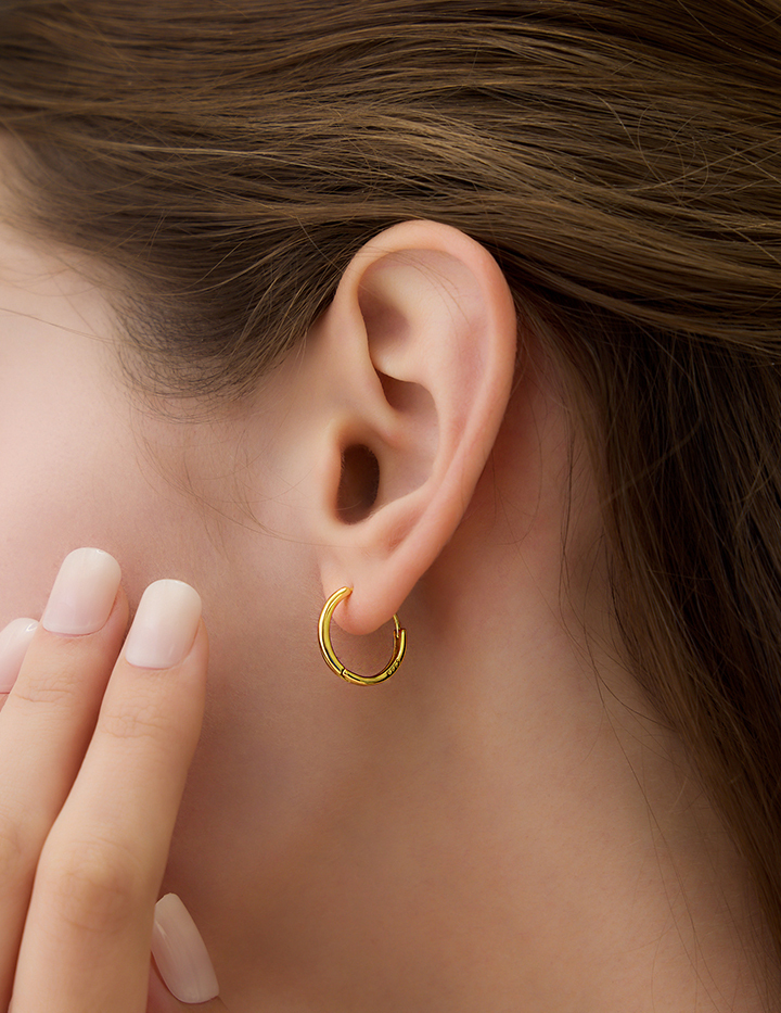 【925純銀】經典圓圈。針式耳環-16mm(金)