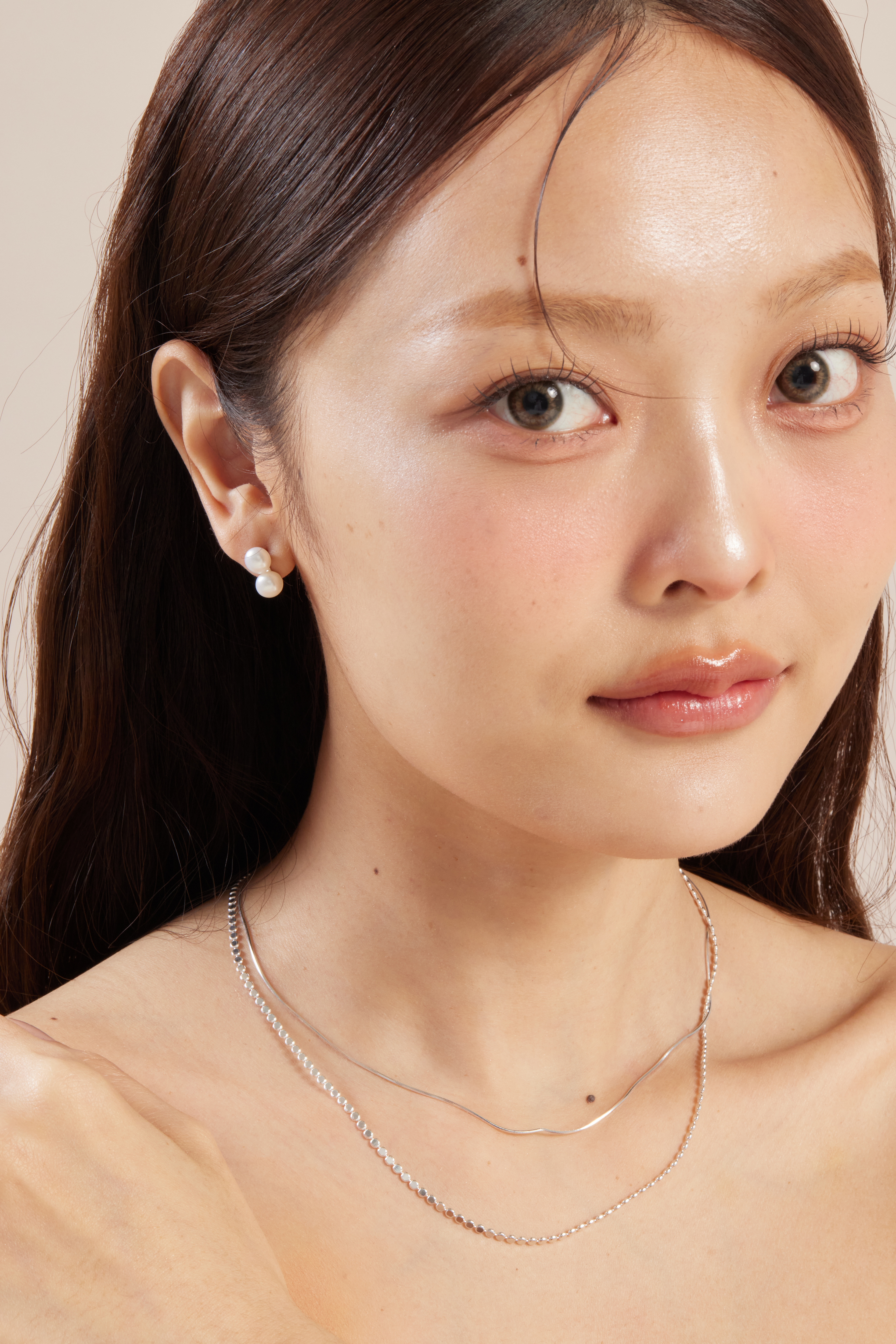 E2446 | 純銀雙顆淡水珍珠耳環