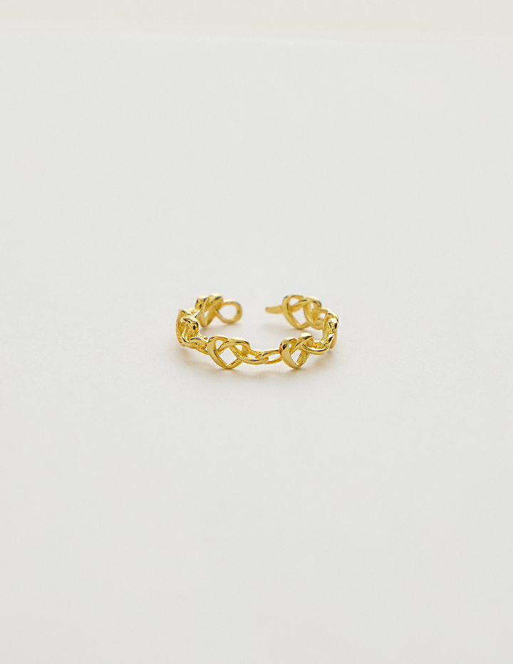 【925純銀】串串愛心可調式戒指(金)