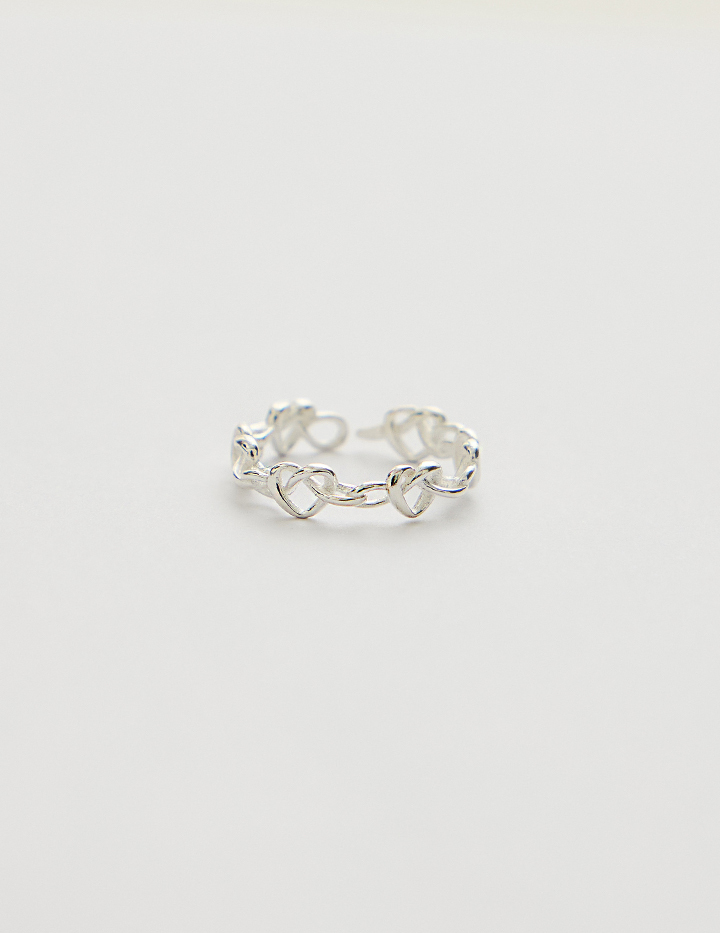 【925純銀】串串愛心可調式戒指(銀)
