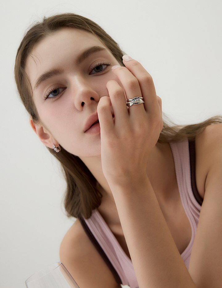 【925純銀】個性多層交錯可調式戒指