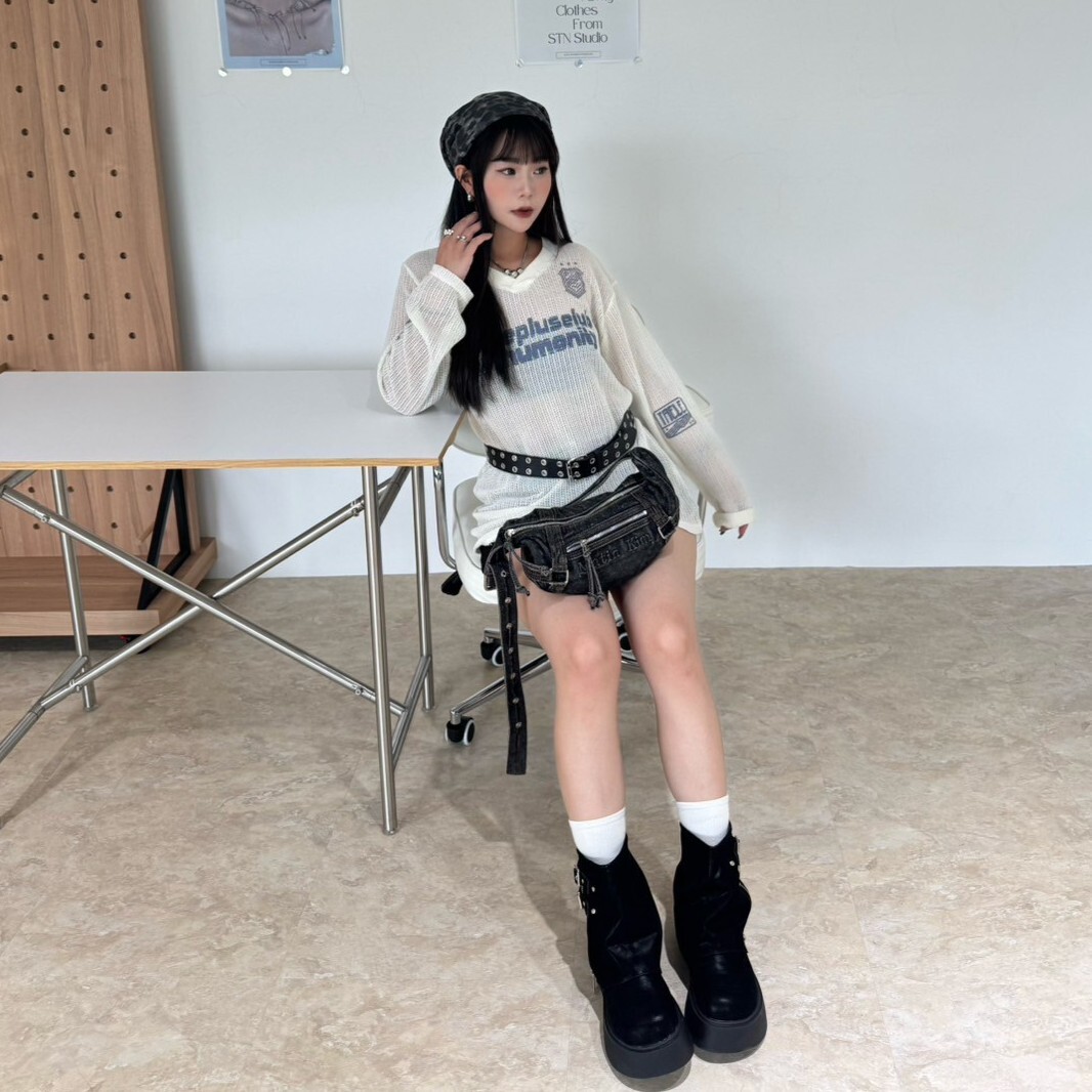 杏×藍主場!學院風透感針織長袖上衣