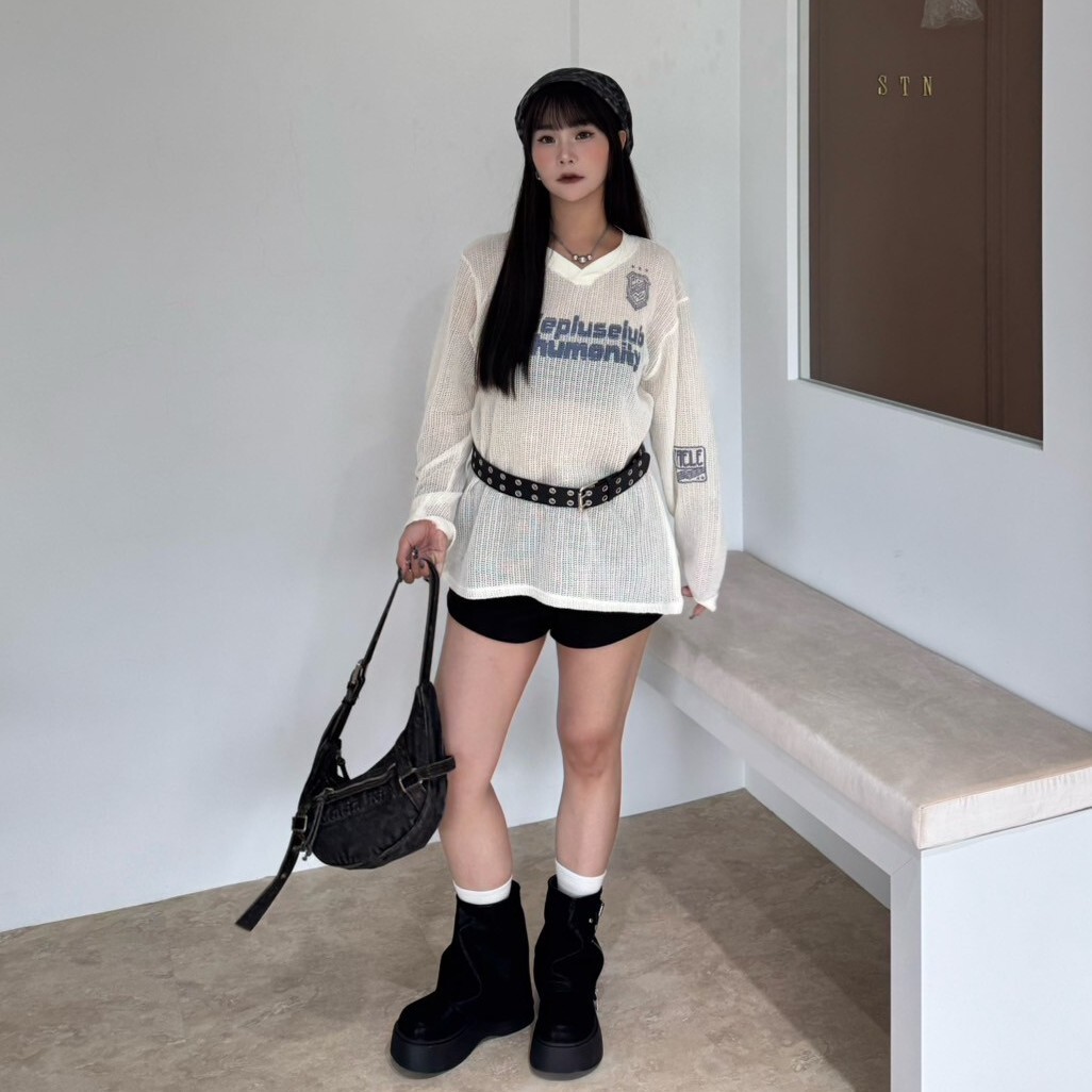 杏×藍主場!學院風透感針織長袖上衣