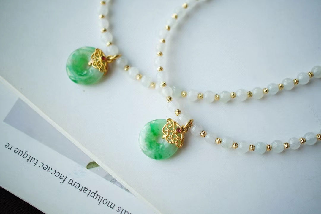 920864 翡翠小米鏈“平安扣”項鏈 (3.7mm直徑)