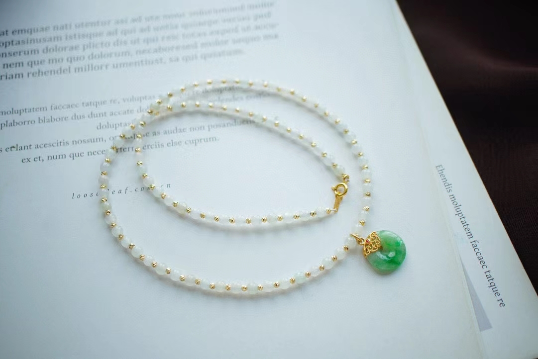 翡翠小米鏈“平安扣”項鏈 (3.7mm直徑),天然翡翠A玉, 緬甸玉, Jade, Jadeite