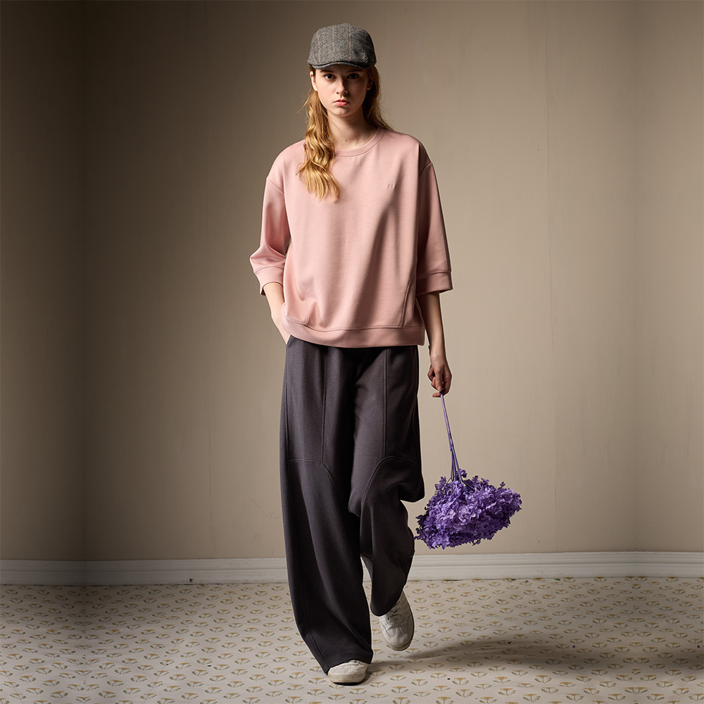 PIPPY簡約下擺剪接抽繩休閒長褲 灰